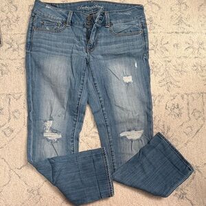 American Eagle Outfitters “Artist” Medium Blue Distressed straight leg  Jeans